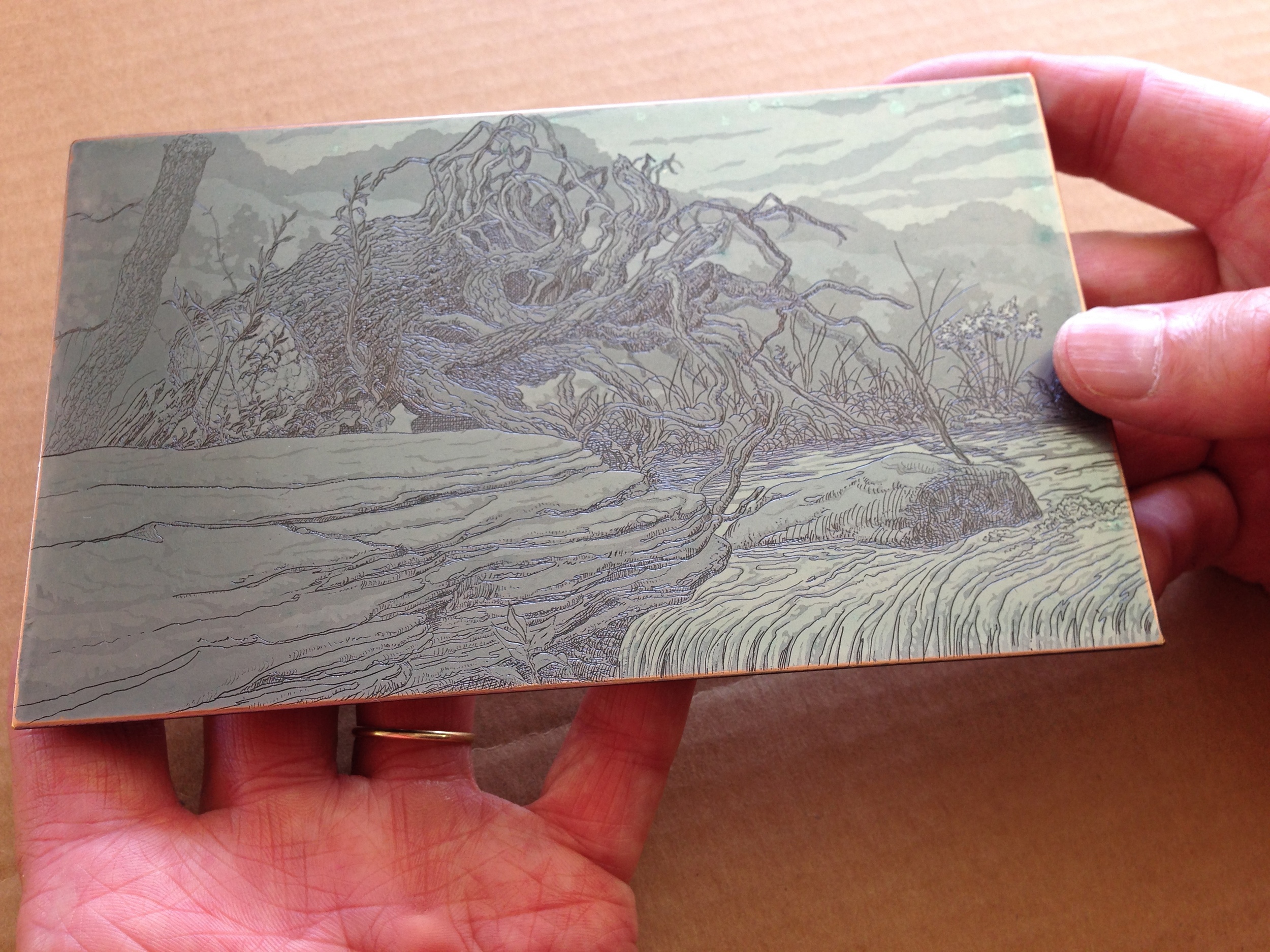 The copper plate after it has been steel-faced.