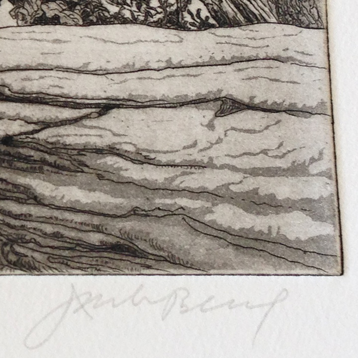 Jack's signature, lower right, with close-up of the aquatint tones.