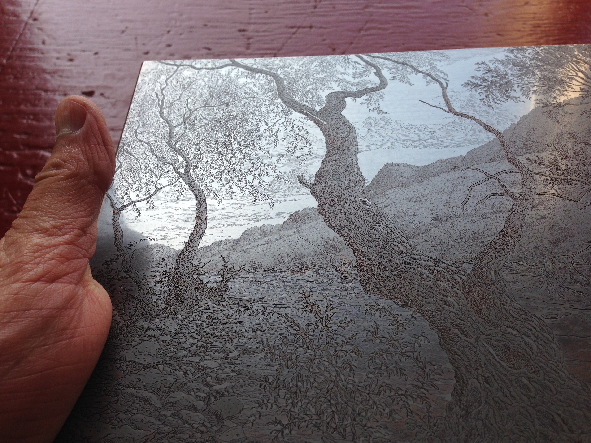 The completed copper plate after it has been steel faced to protect the aquatints.