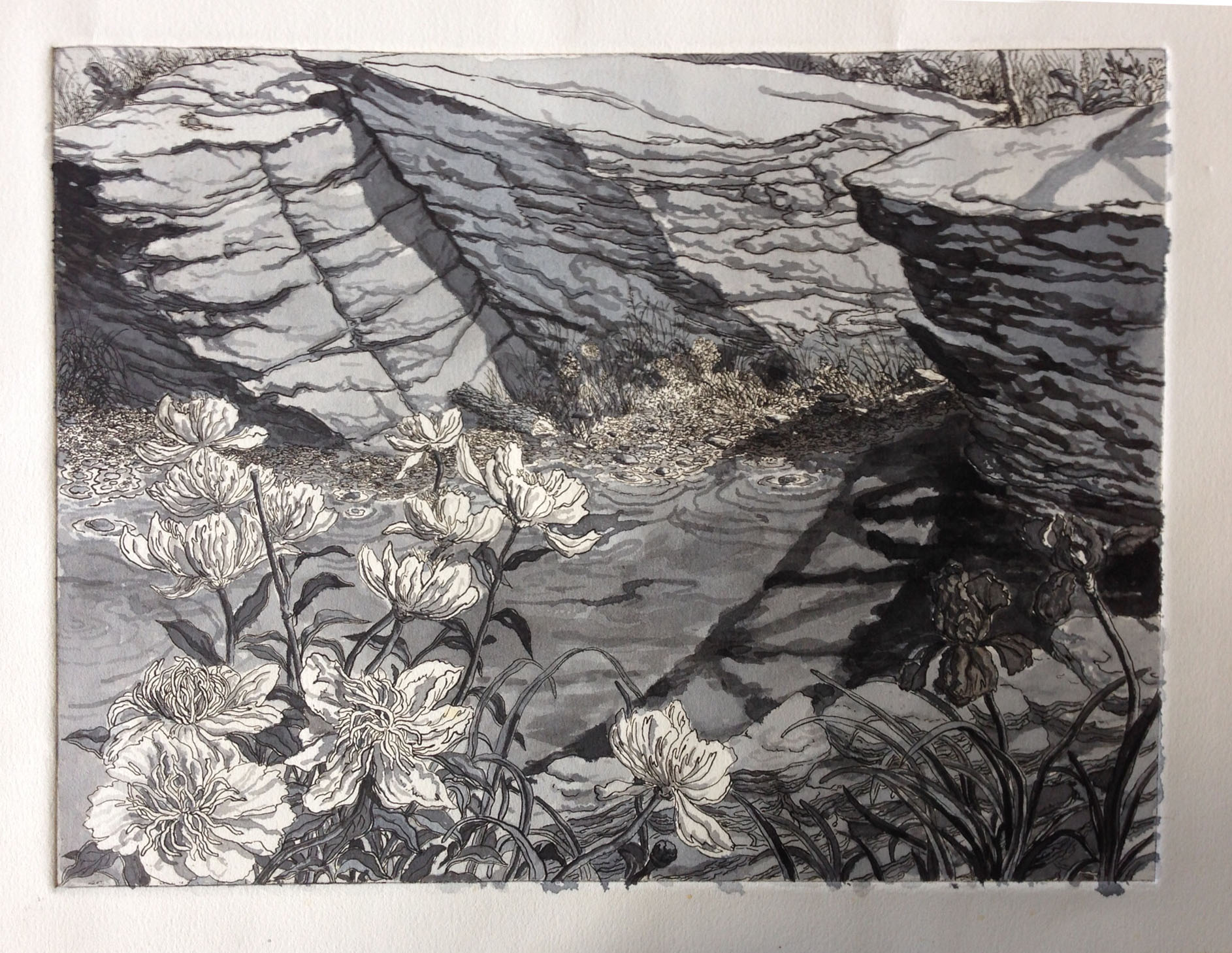 In determining the tones and textures of the aquatints, Jack would often draw with washes on earlier state proofs.