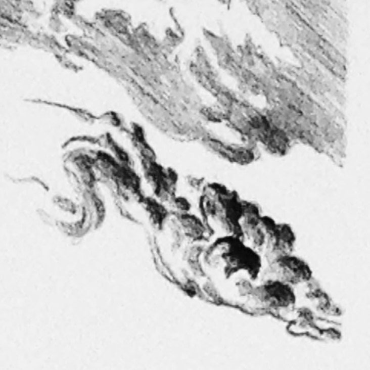 Detail from "Clouds," drawn with No. 5 and No. 4 litho pencils, on stone.