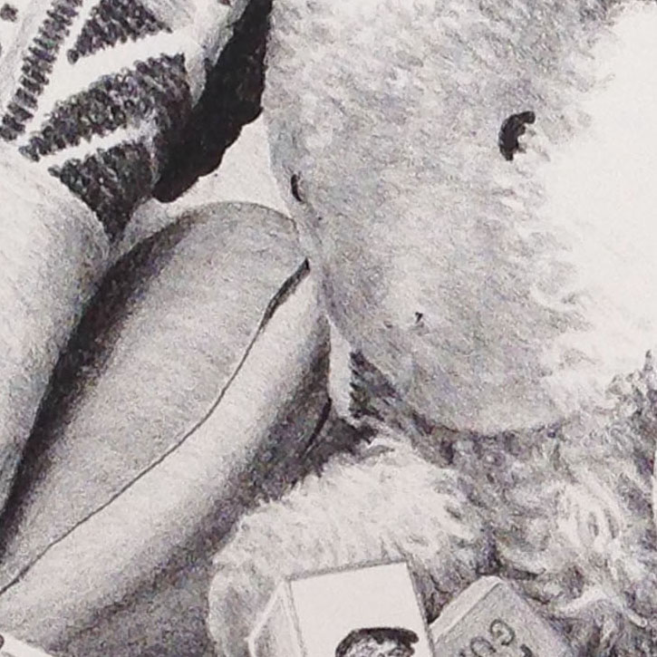 Stuffed animal, Meticulous drawing.