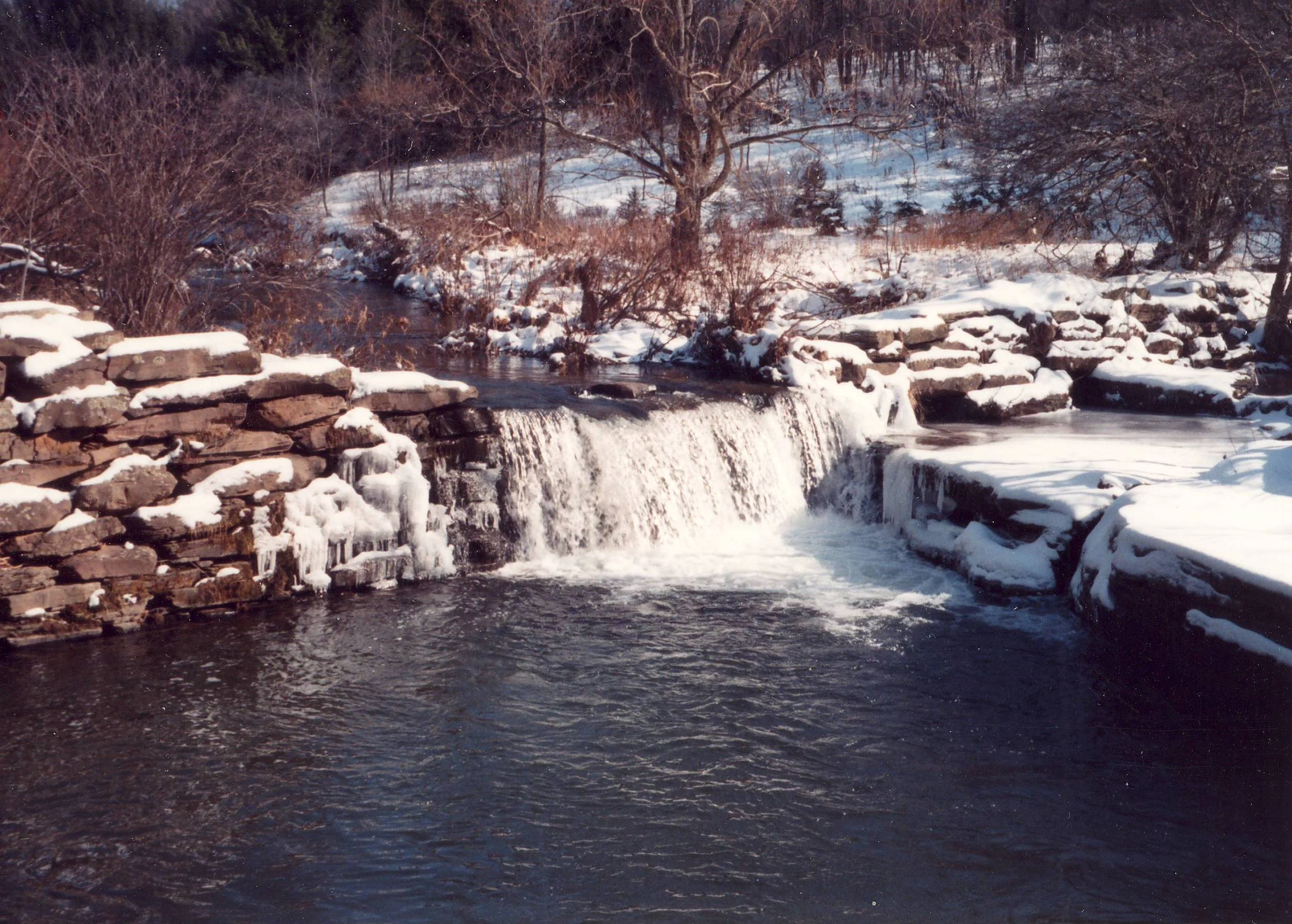A photograph of the dam on Ouleout Creek before a major flood essentially destroyed it.