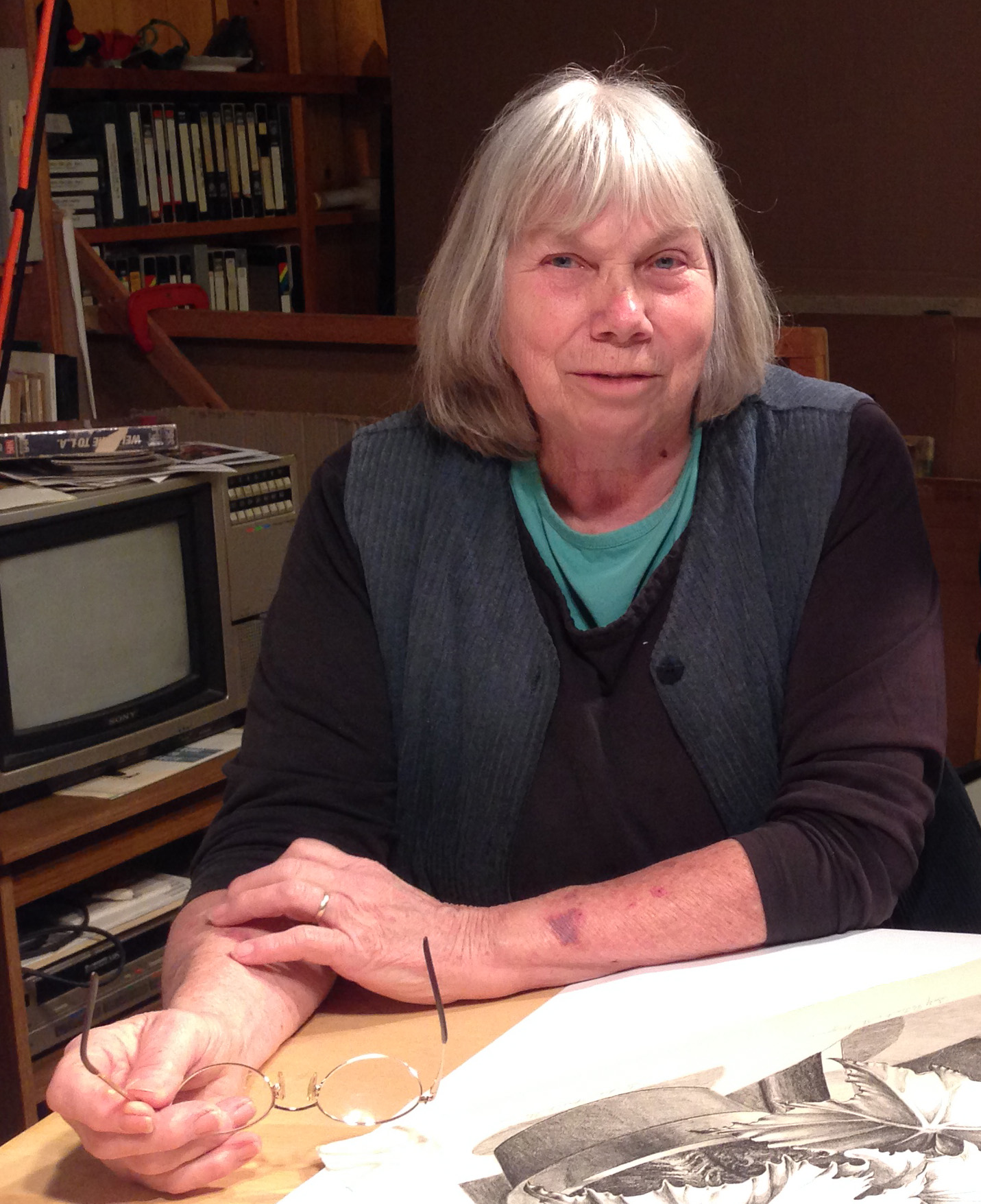 Sondra Freckelton, in her studio near Oneonta, NY, April, 2014