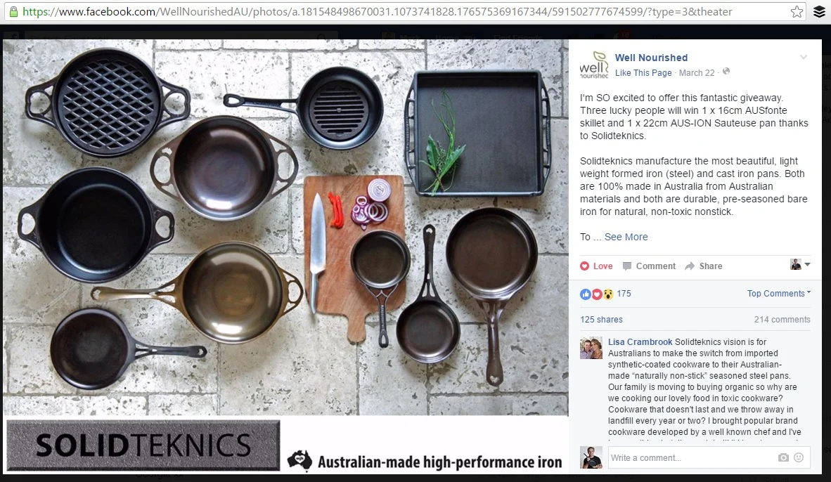 Click on picture or here to go to the OP on Facebook. So many beautifully-written entries, and so many cooks delighted to discover how good our new Australian cookware is! http://bit.ly/1Um4wXF