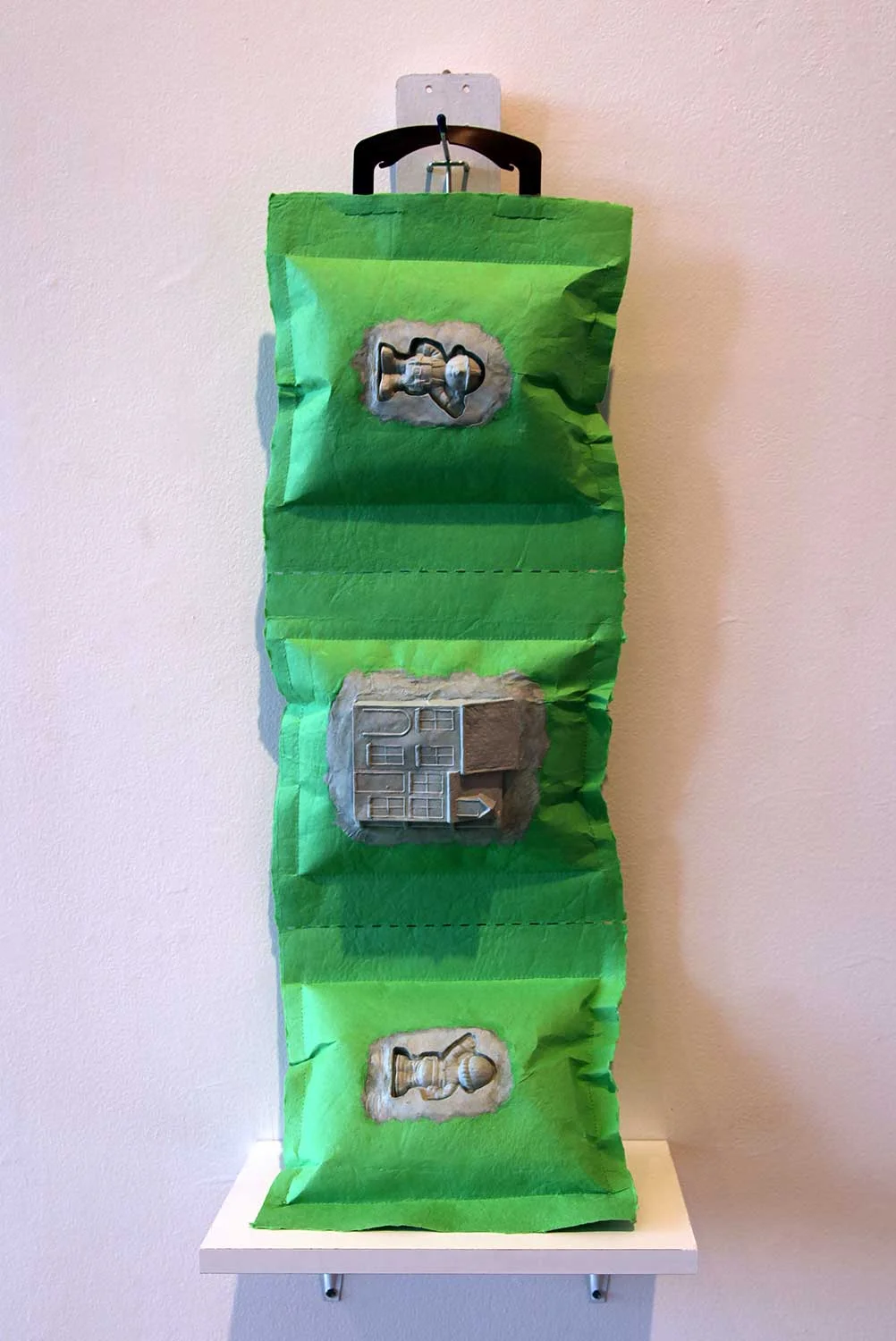 Hitotsuzutsu (One per Person): Bob the Builder 2013, Paper casting: abaca fiber, dye, wood, 28”x11”x9”