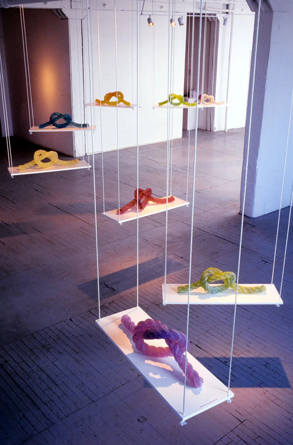 1999, 4’x62’x1’ one section of Installation, Installation: wish paper, soap, pigment, fragrance, fabric
