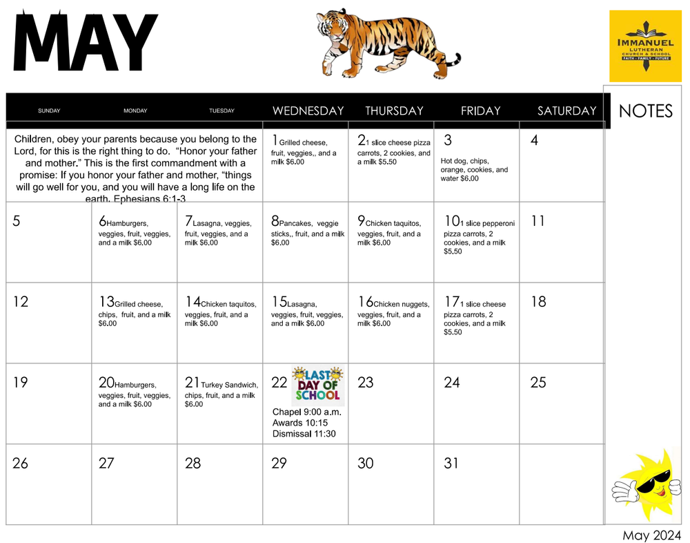 Lunch Calendar Immanuel Lutheran School Memphis Lunch calendar immanuel lutheran school memphis