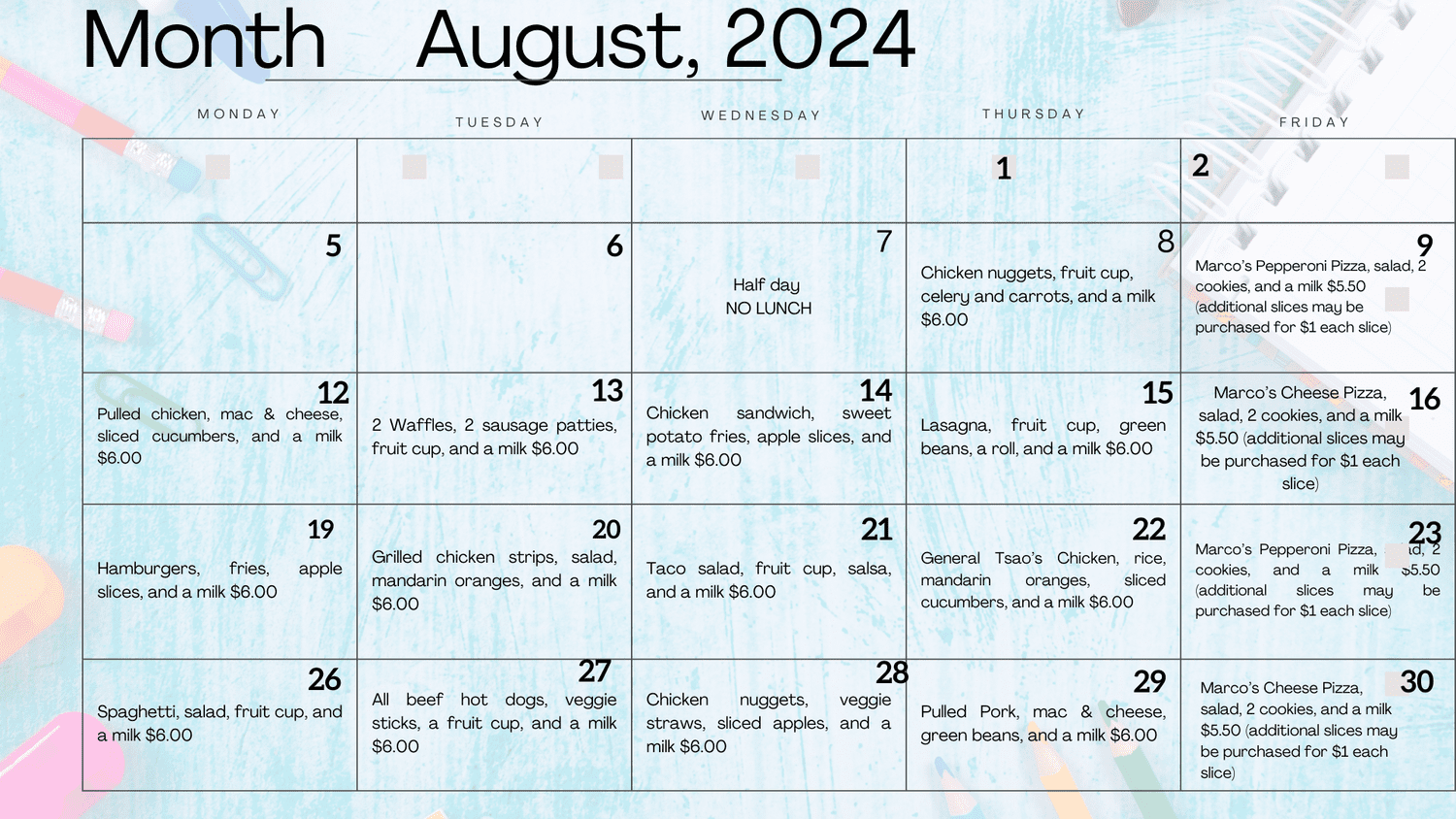 Lunch Calendar Immanuel Lutheran School Memphis Lunch calendar immanuel lutheran school memphis