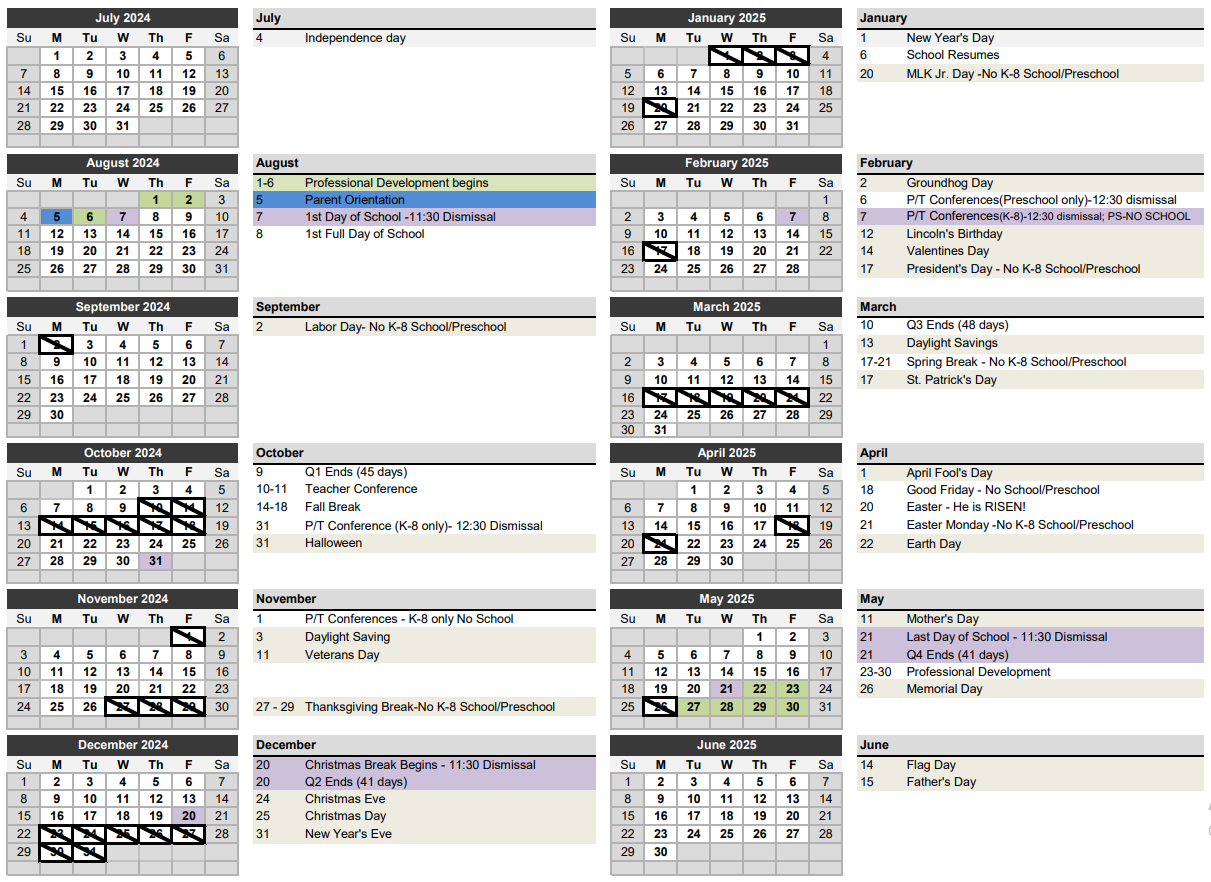 Academic Calendar — Immanuel Lutheran School Memphis