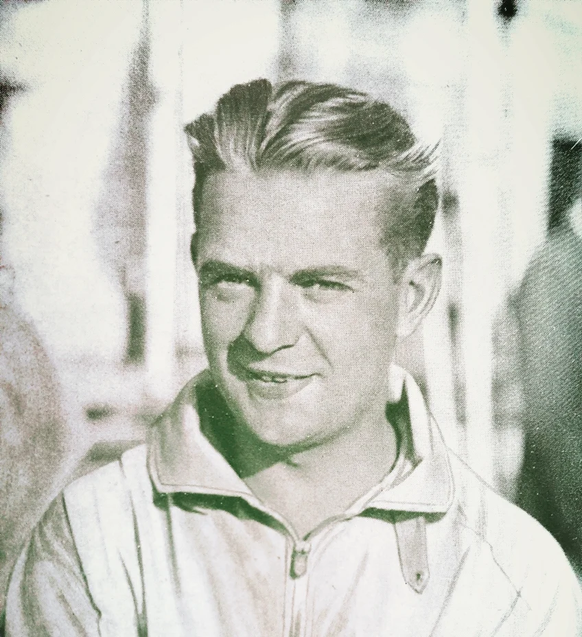 BERND ROSEMEYER. PROBABLY THE FASTEST OF HIS GENERATION, AND HIS BLOND HAIR AND BLUE EYES AND GOOD LOOKS MADE HIM THE DARLING OF THE NAZIS...