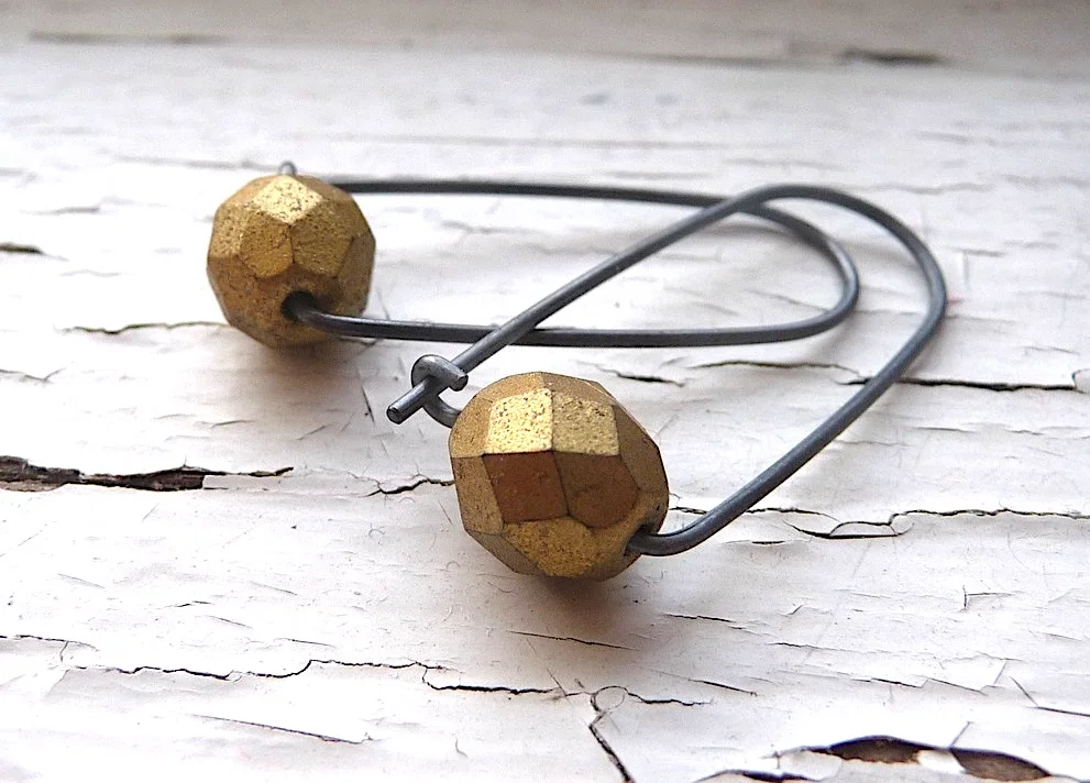black and gold box earrings