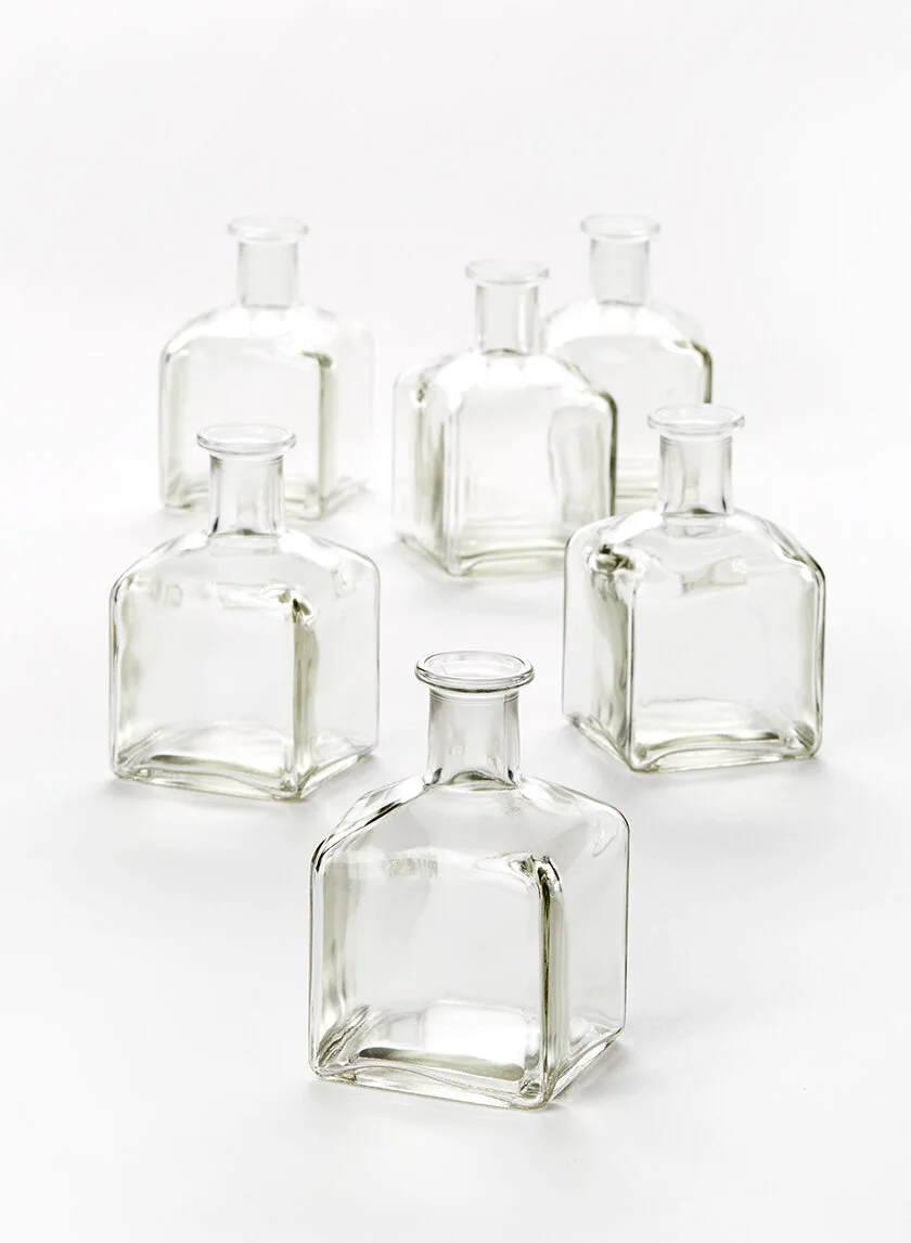 Clear Glass Square Bottle Bud Vases — Festive Fête