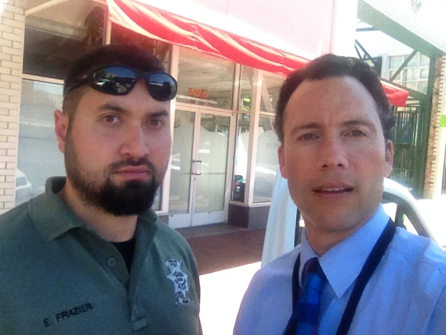 Working a story with Security Guard Evan Frazier in Oakland, CA.
