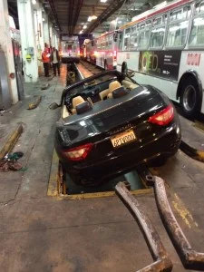 The crashed Maserati photo as it appeared in the San Francisco Chronicle.