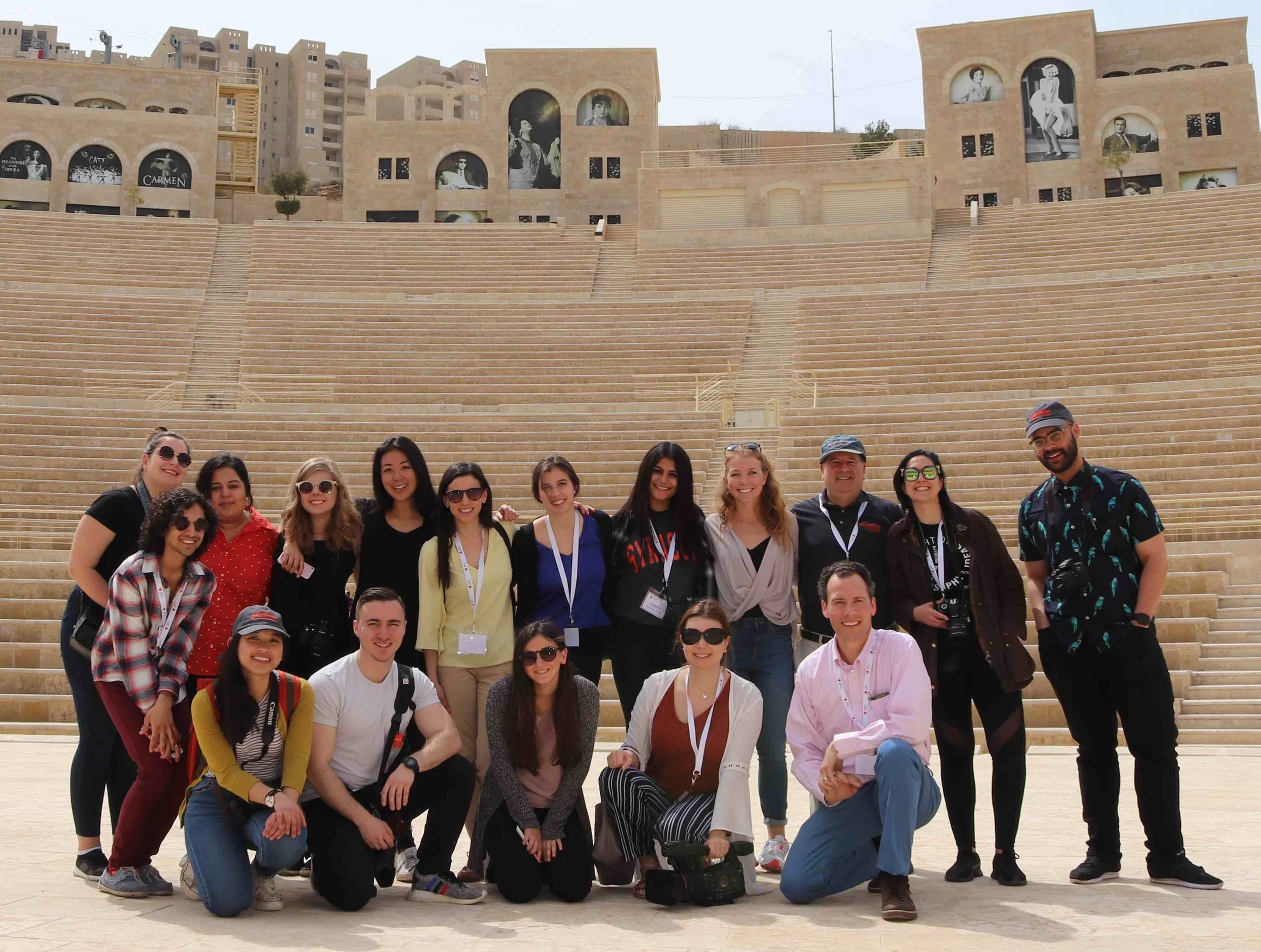 The #newhouseinisrael crew at the amphitheater at Rawabi.