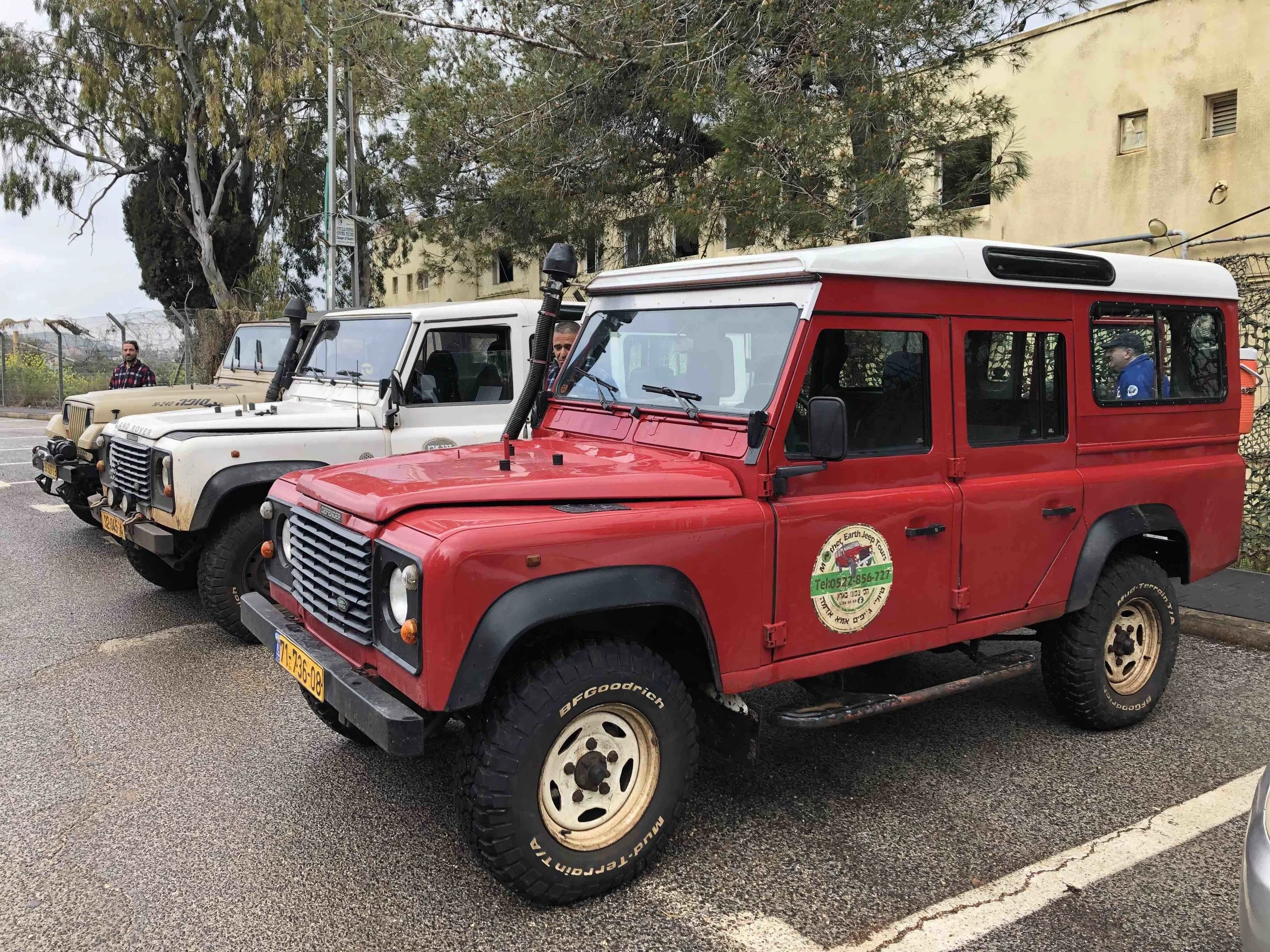 Our fleet of old-school Land Rovers for a tour of Metula and the countryside.