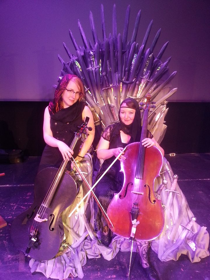  With Clara Shandler the Sidewalk Cellist at the Fictionals Throne and Games improv show, Vancouver 2014 