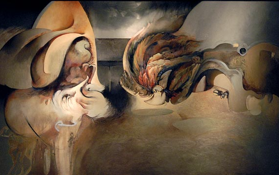 She Saw That He Was Beautiful, oil on canvas, 96 x 60" Nancy Rebal - who shuttles between Dallas and Corsicana with her husband, the writer David Searcy - is a painter and sculptor who seeks to understand and represent the essential recursiveness of the world as a sort of theater / diorama of itself. www.nancyrebal.com