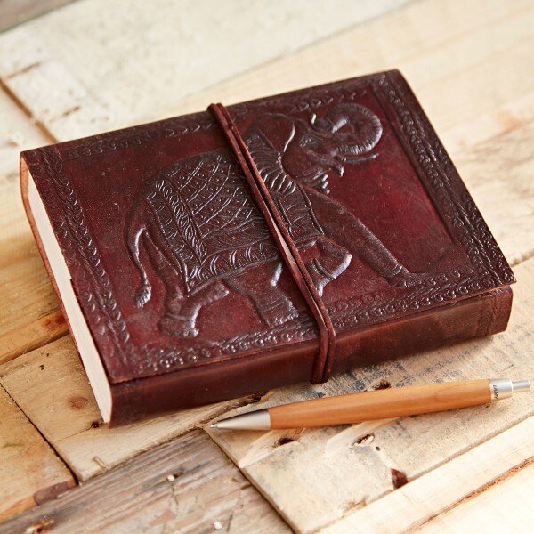 Indra Fair Trade Handmade Hefty Stitched & Embossed Leather Journal Notebook 