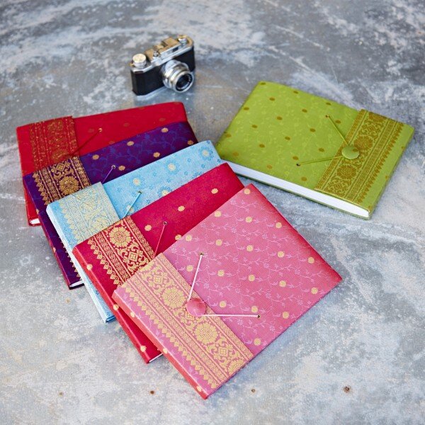 Fair Trade Handmade Small Green Sari Photo Album Scrapbook 2nd Quality 
