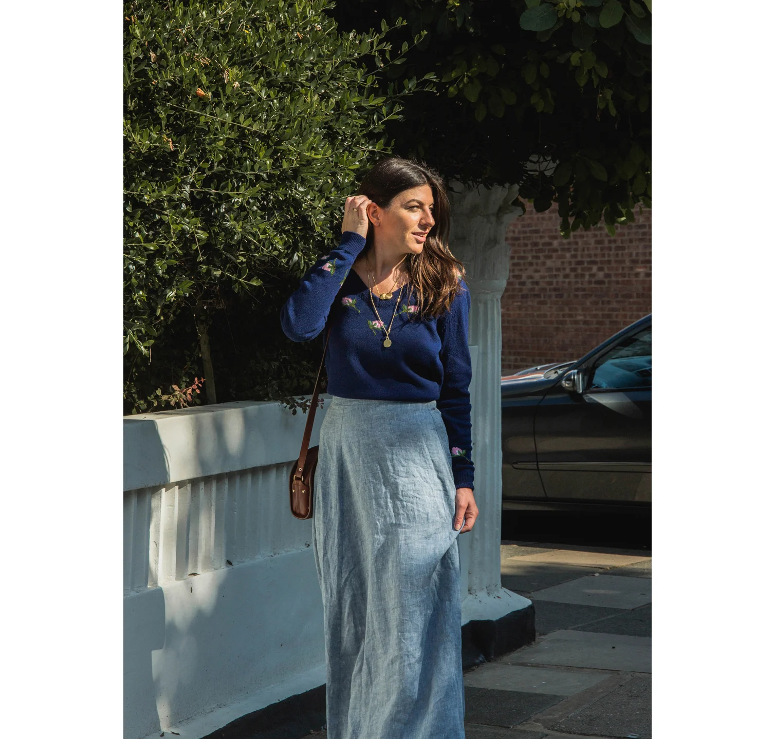 Fran styled our Rose jumper with this gorgeous linen maxi skirt.