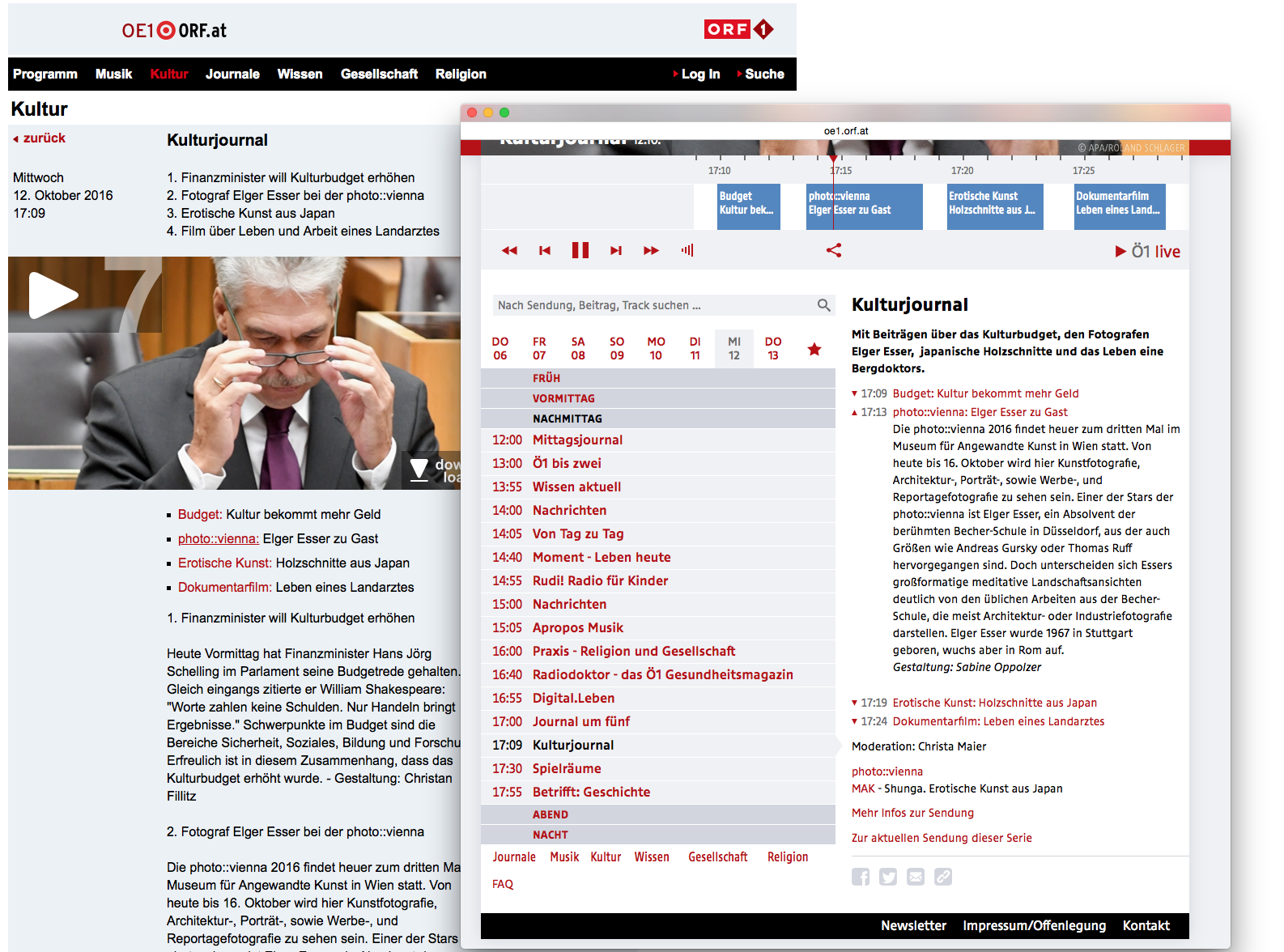 Ö1 Kulturjournal | Elger Esser zu Gast bei Sabine Oppolzer