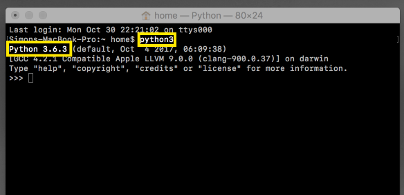 The Terminal command 'python3' launches Python 3.