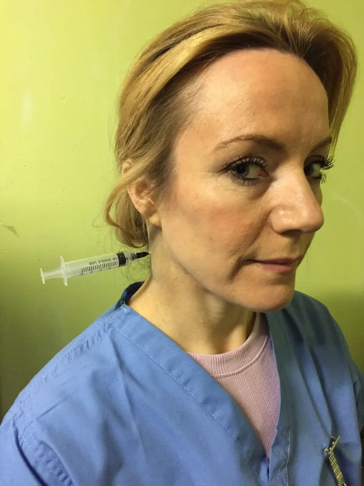 'Syringe in neck' prosthetic for 'Snowflakes' (short film)