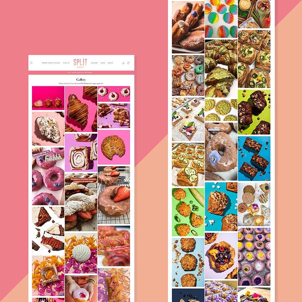 My favorite page that I put together was the @splitbakehouse gallery page where I compiled all of their best pics in rainbow order. 🌈🤩

I migrated the website in 2020 from squarespace to the more robust @shopify site as their starter website proved