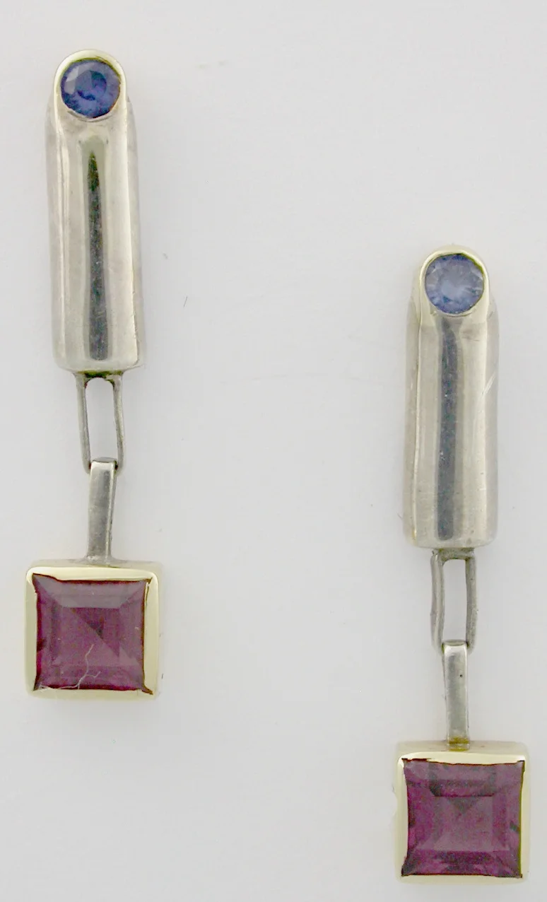 E11 Earrings - Silver & Gold Sapphire & Tourmaline