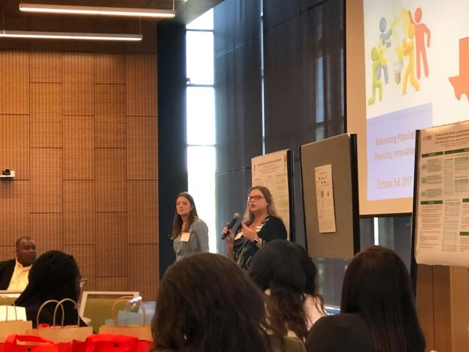 Erin Benton (left) and Dr. Christie Sayes (right) presenting at the 2017 Texas Society for Public Health Education Annual Conference in Waco, Texas. 