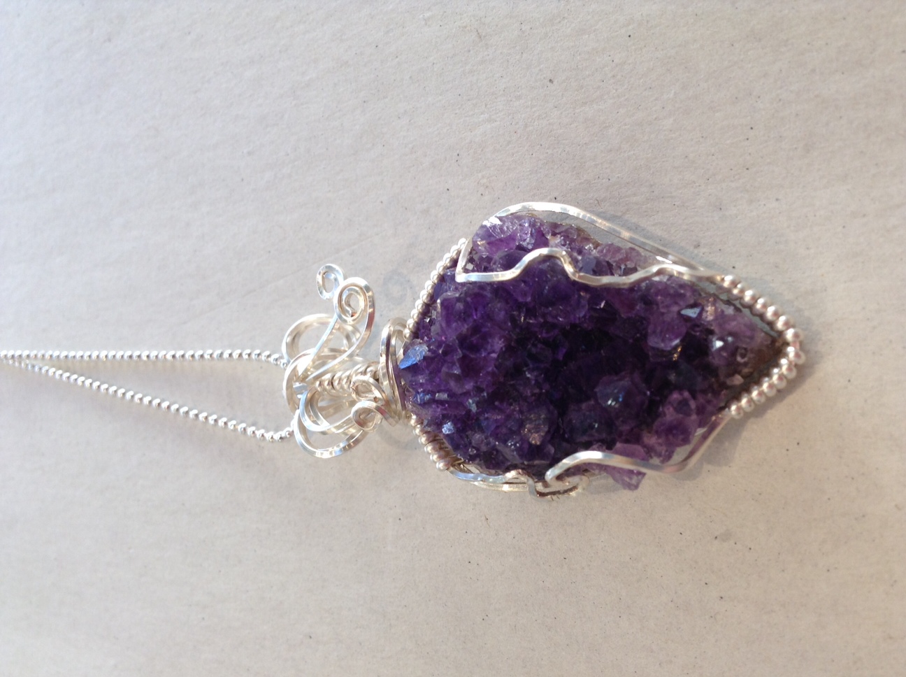 Wire wrapped Amethyst boomerang necklace