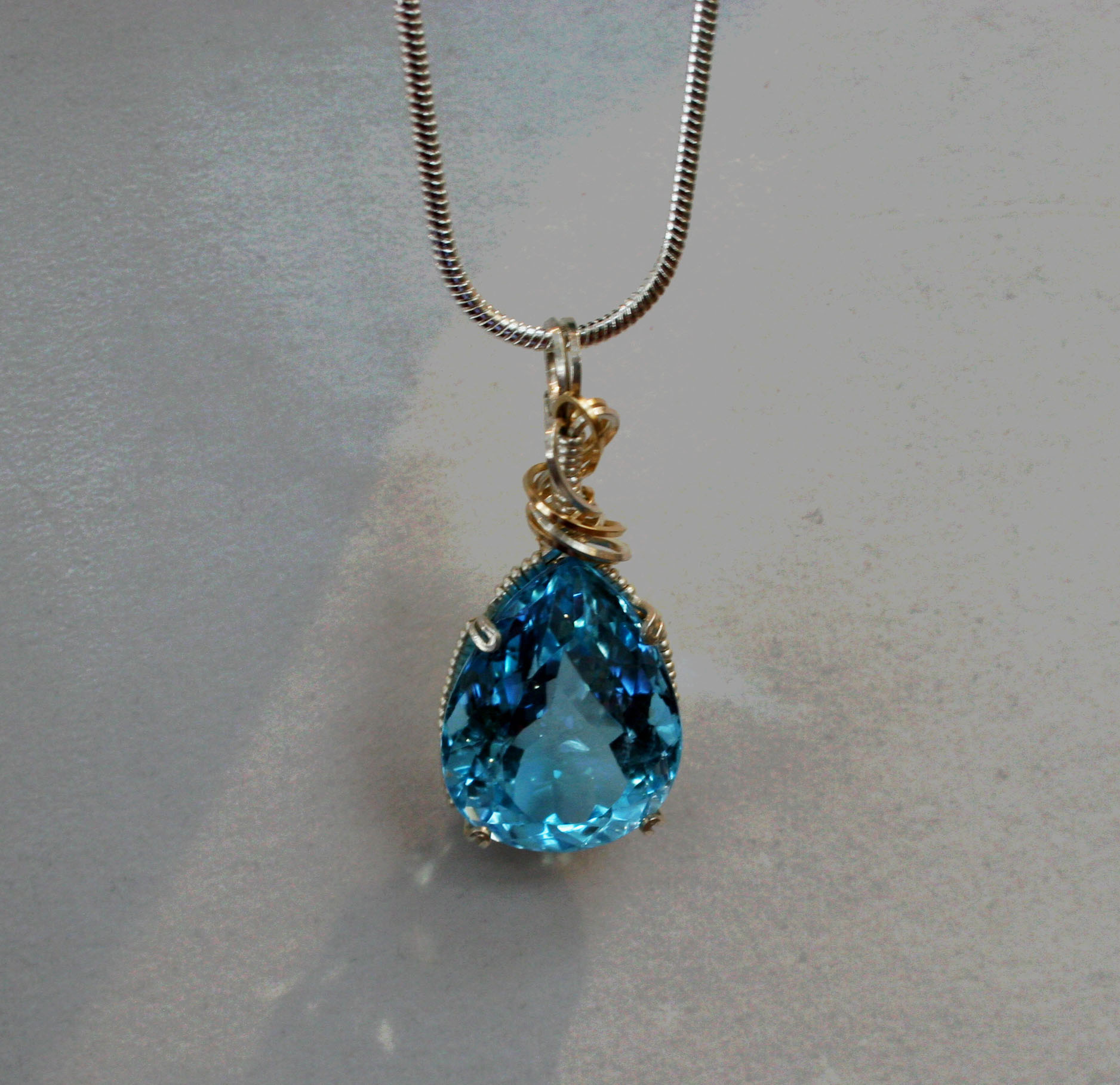 Blue Gemstone Wire Wrapped Pendant