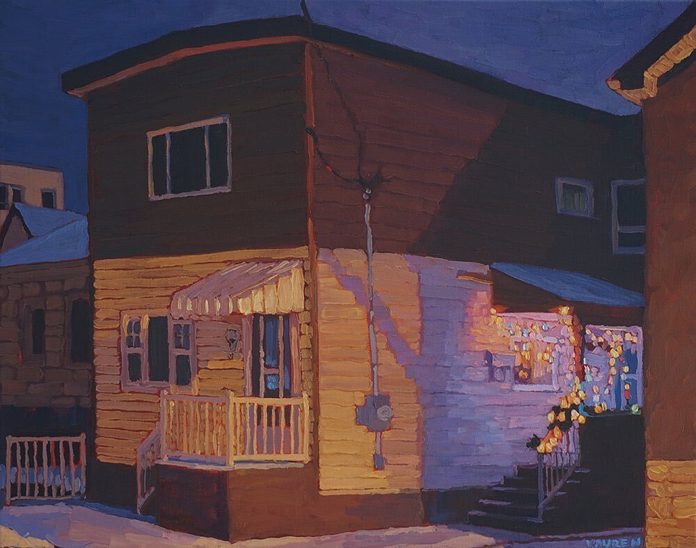 Small Town at Night series- many more to come in time. 
14&rdquo;x11&rdquo; oil on gallery canvas