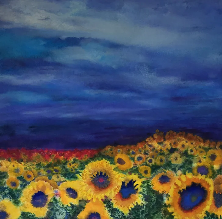"Run for Your Life" Flowers Are Burning Series Watercolor 22x23 ©Mary Kay Neumann $2800.00