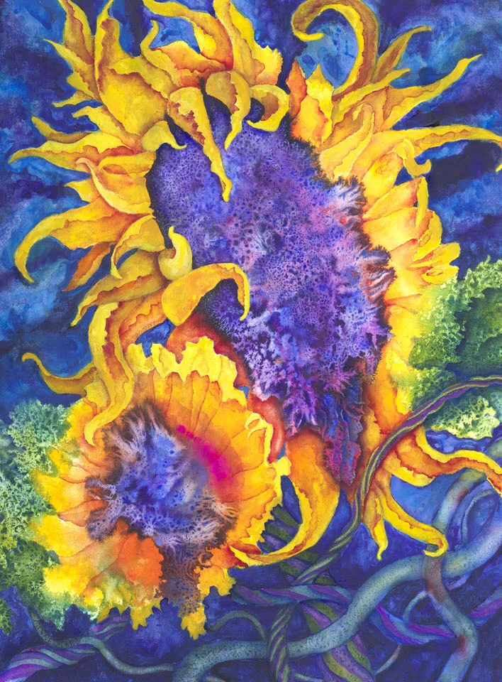 "HOWL" Flowers are Burning Series Watercolor 30x22 ©Mary Kay Neumann Private Collection, Milton, WI
