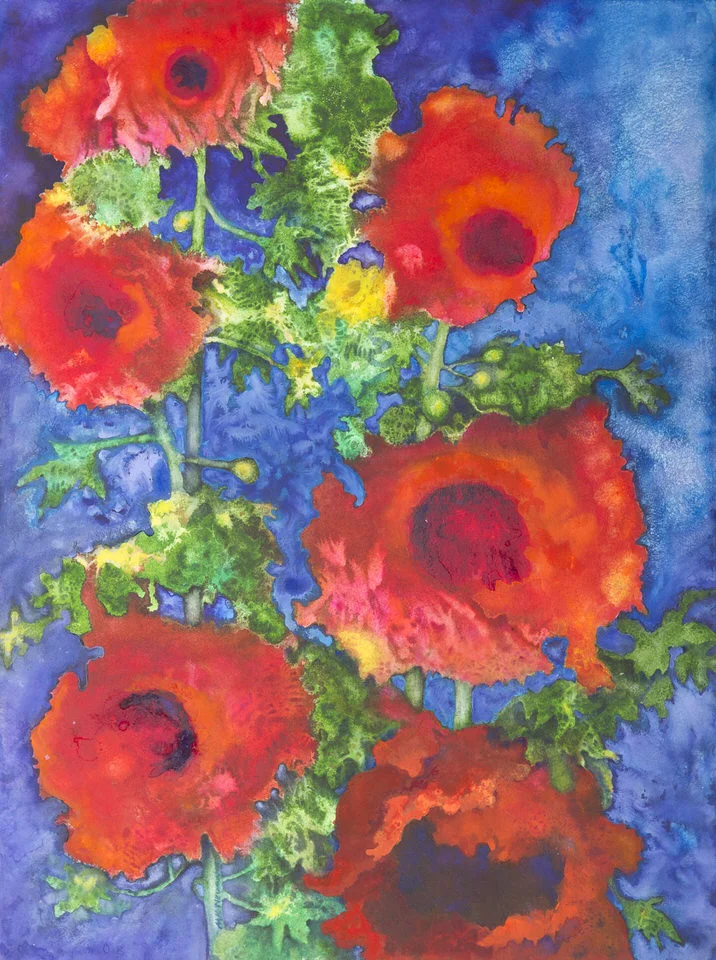 "Riders on the Storm" Flowers Are Burning Series (for Barbara & Dale) Watercolor 30x22 ©Mary Kay Neumann Private Collection, Madison, WI