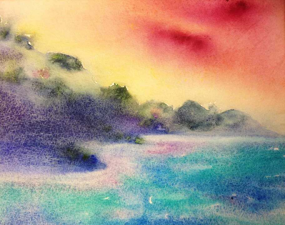 "Waiting for My Soul the Catch Up" Seas at Risk Series Watercolor 8x10 © Mary Kay Neumann unframed $195.00 NEXT GALLERY