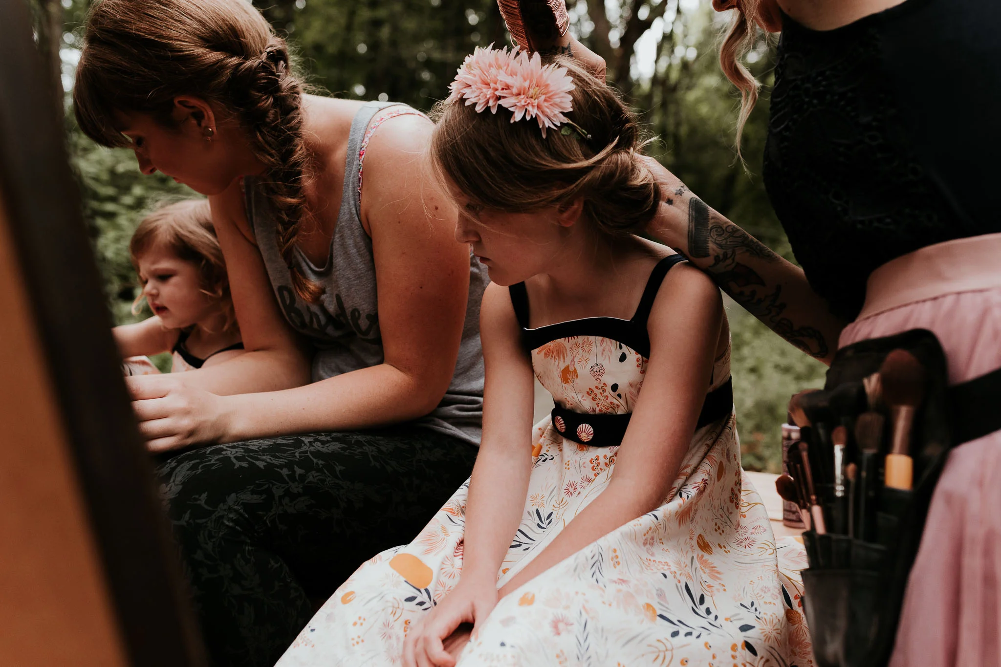 flower girl getting ready details documentary style wedding photography 