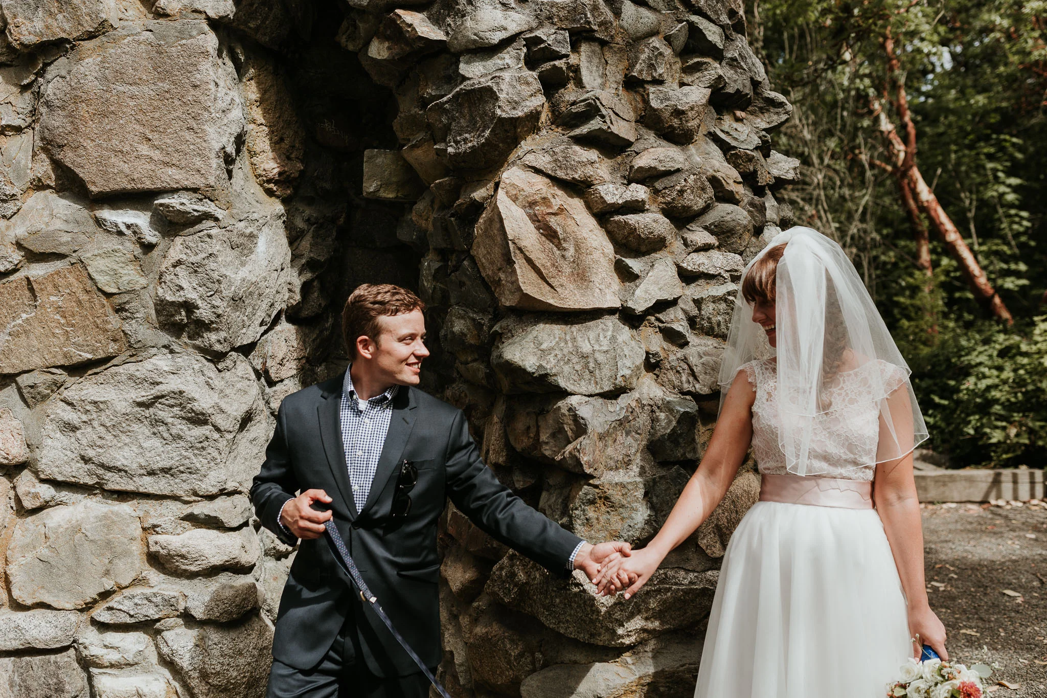 bride and groom see each other for the first time - first look - Seattle wedding photography 