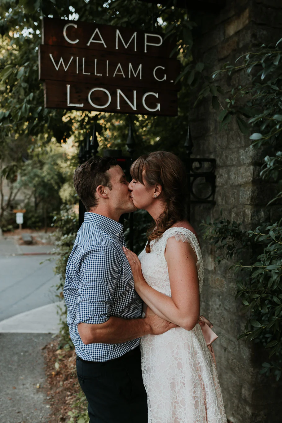 bride and groom at camp long, Seattle