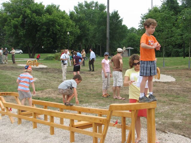 families enjoying public art
