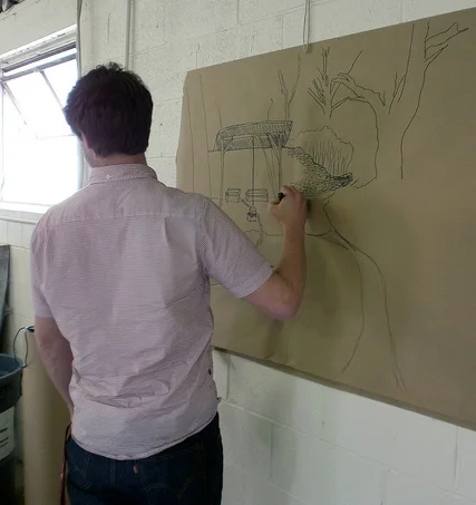Charles Vinz sketching (photo by Sara Black)