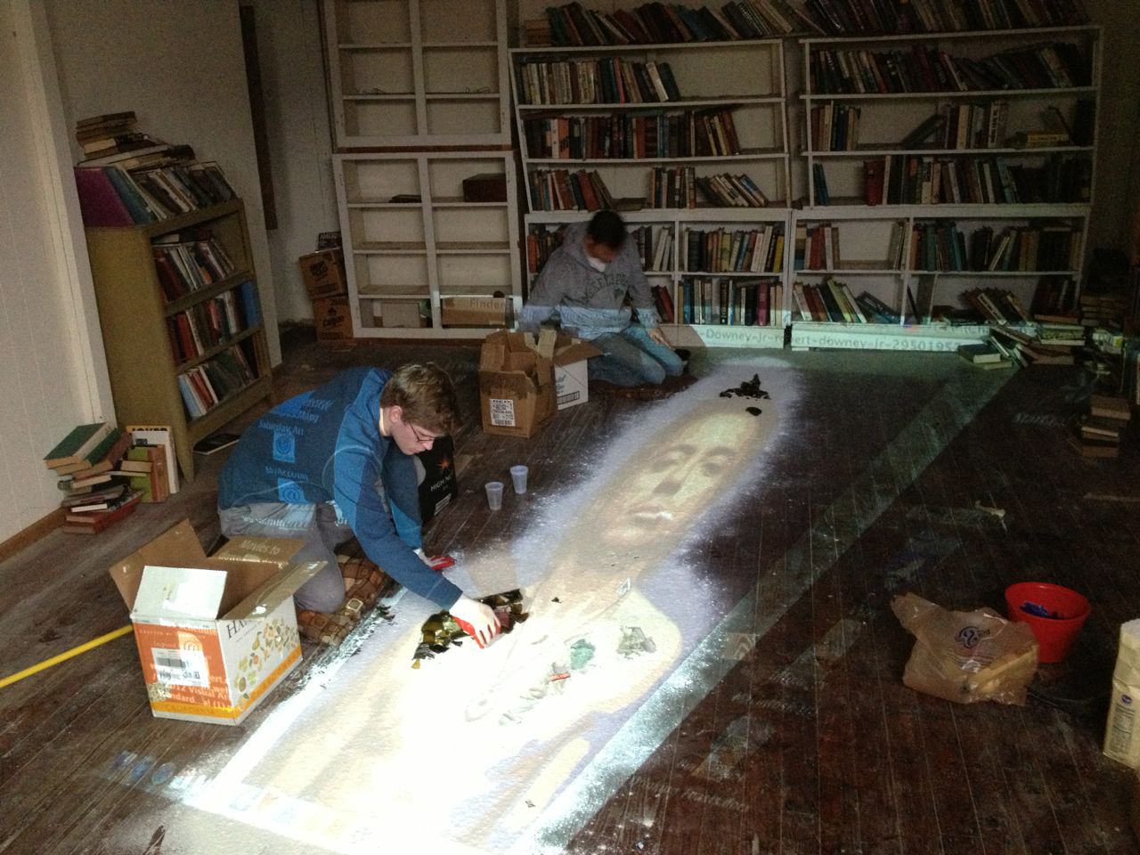 Sam Engel and Joseph Harris working on their installation