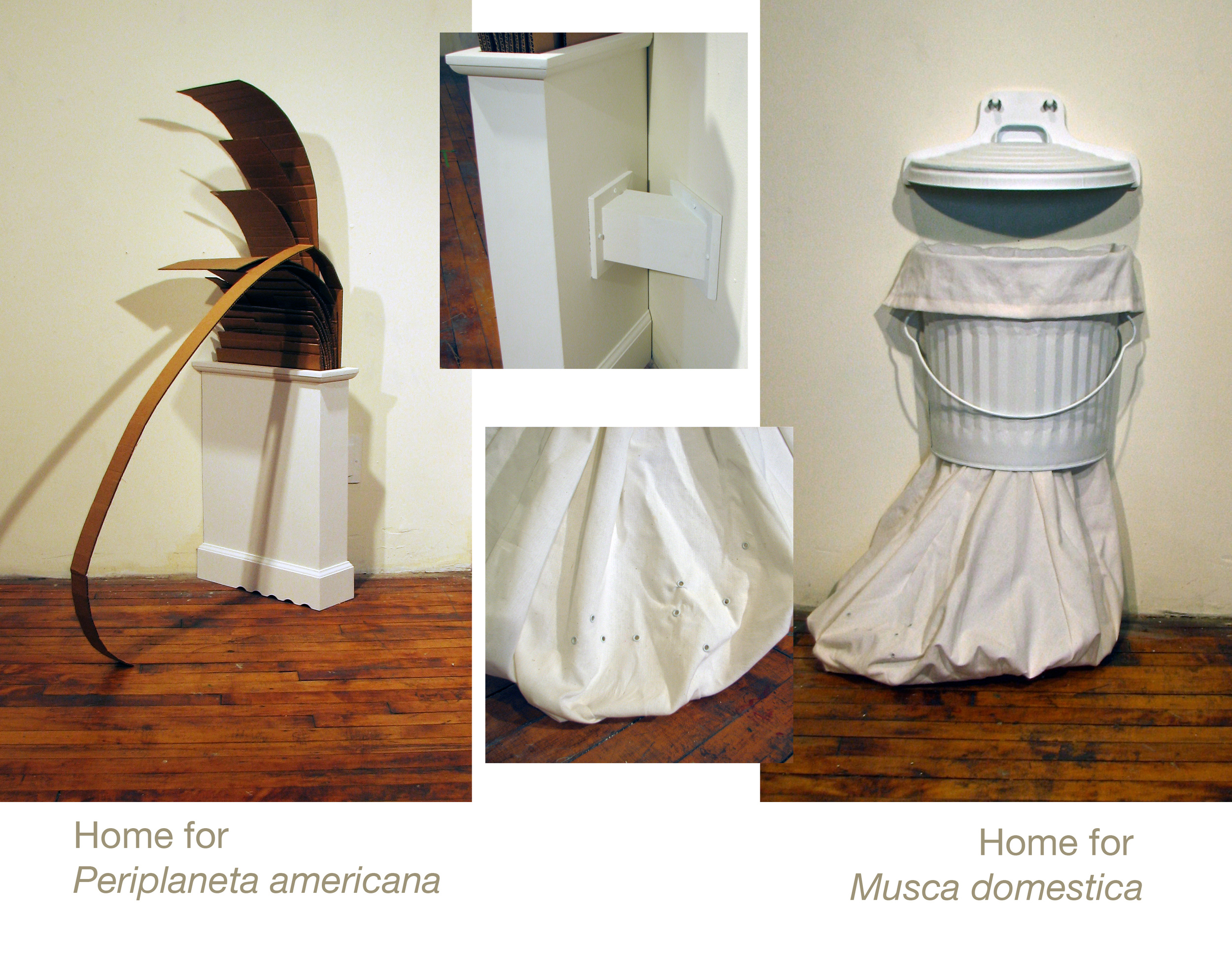 Cardboard, wood, cotton cloth, and steel.