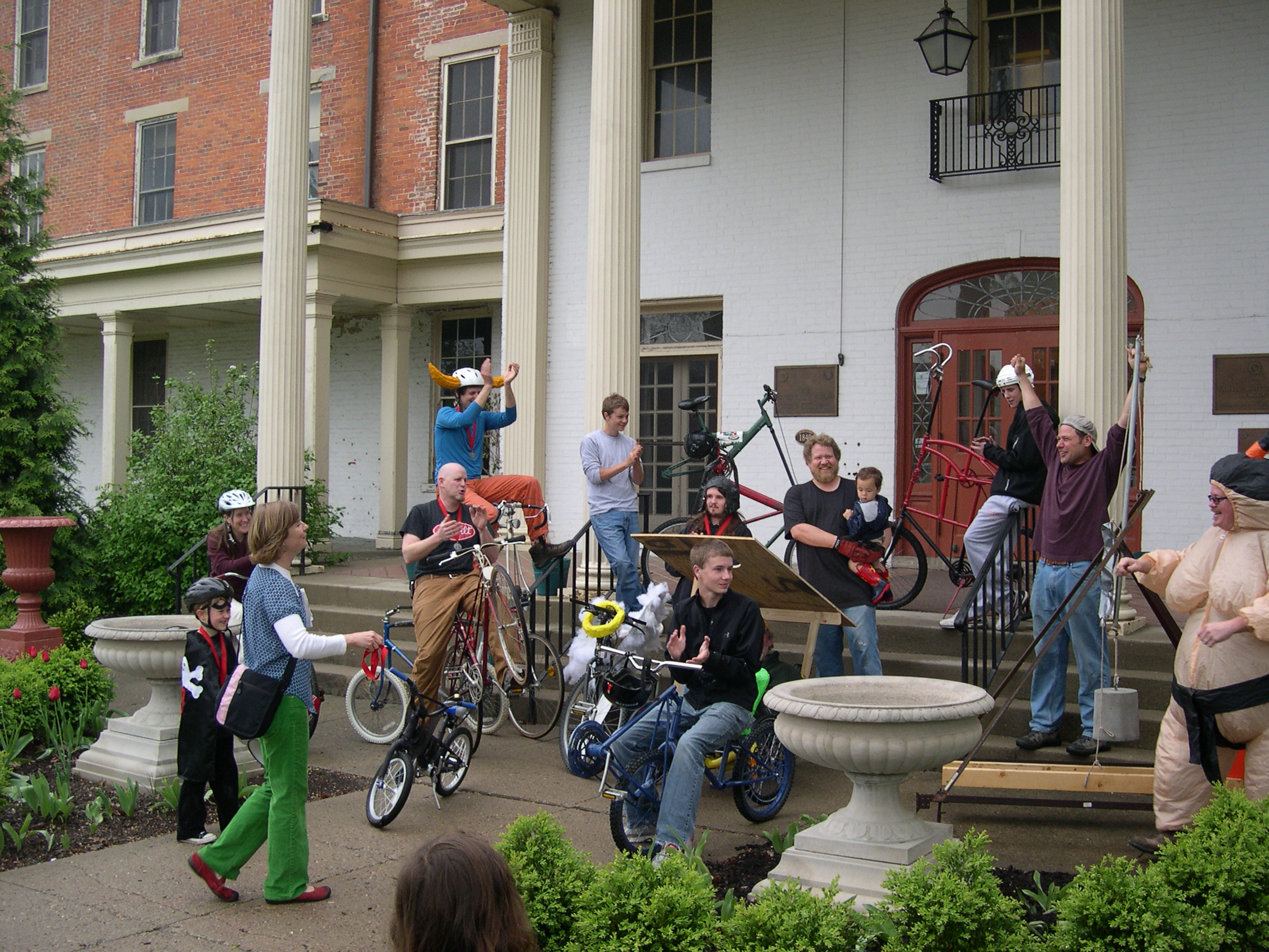 Humble beginnings: the original Kinetic Sculpture Race in 2010...60 people total, racers and viewers!