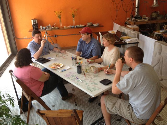 Talawanda Science teachers and Science Curriculum Director meeting and eating at MAKETANK Projects