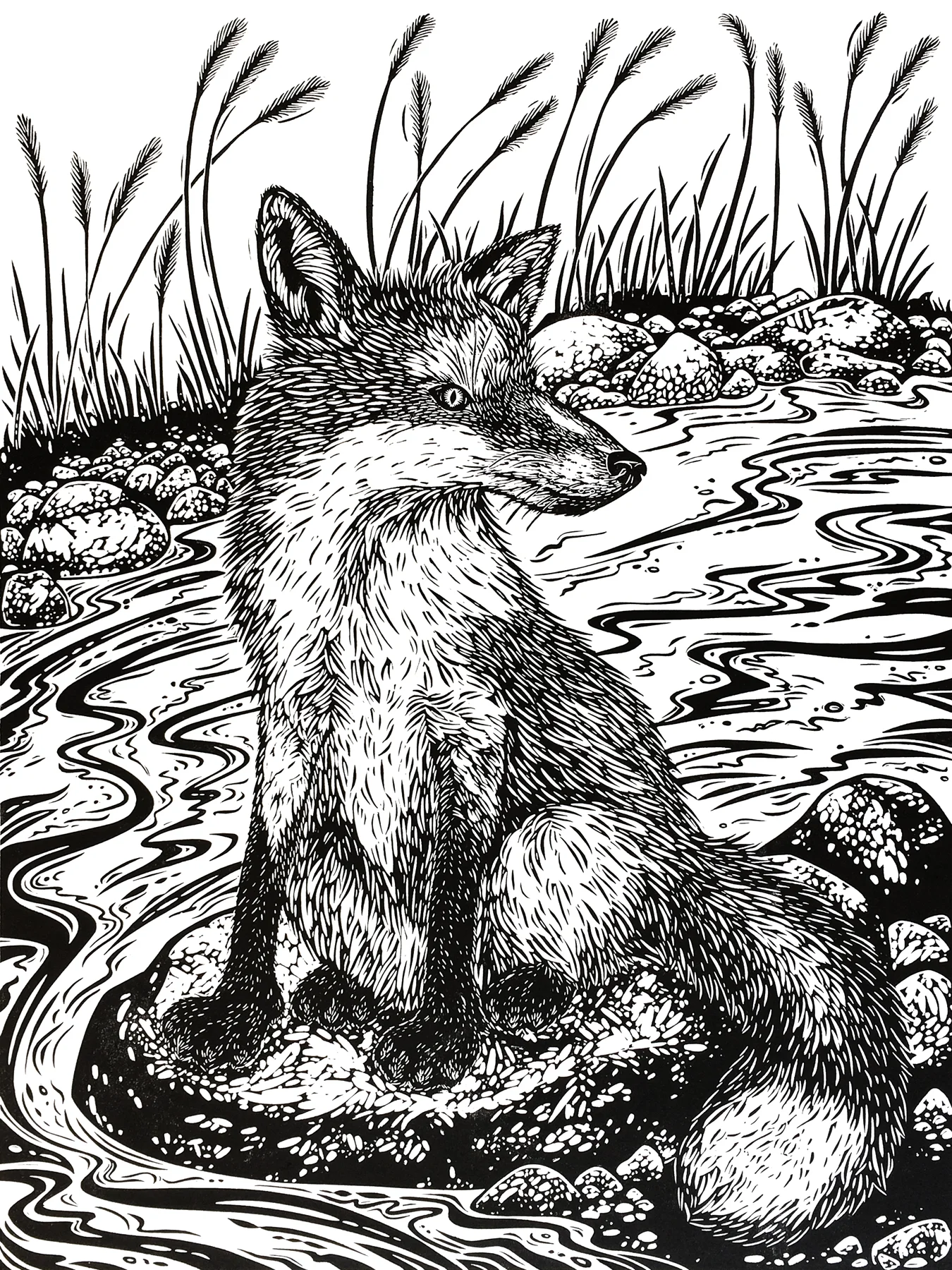 Jill Bergman Red Fox linocut