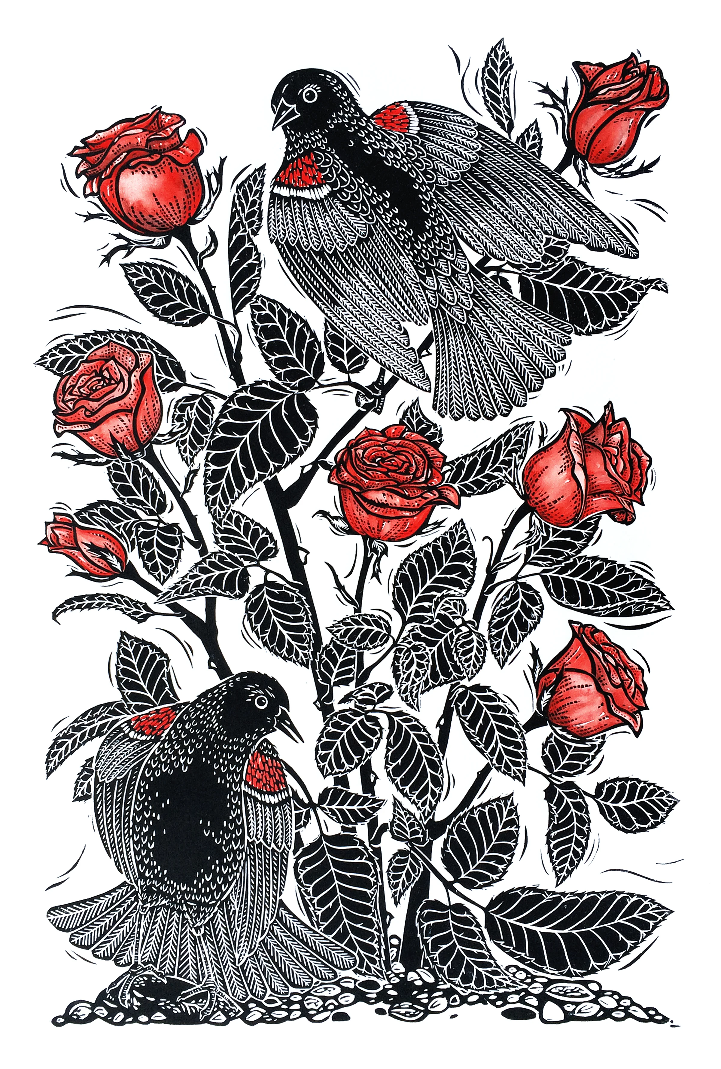 Jill Bergman Roses linocut